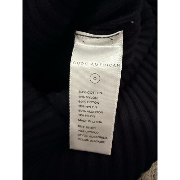 Good American Belted Stretch Black Sweater Dress 1/2 S/M Slit Bodycon Midi - Picture 5 of 7